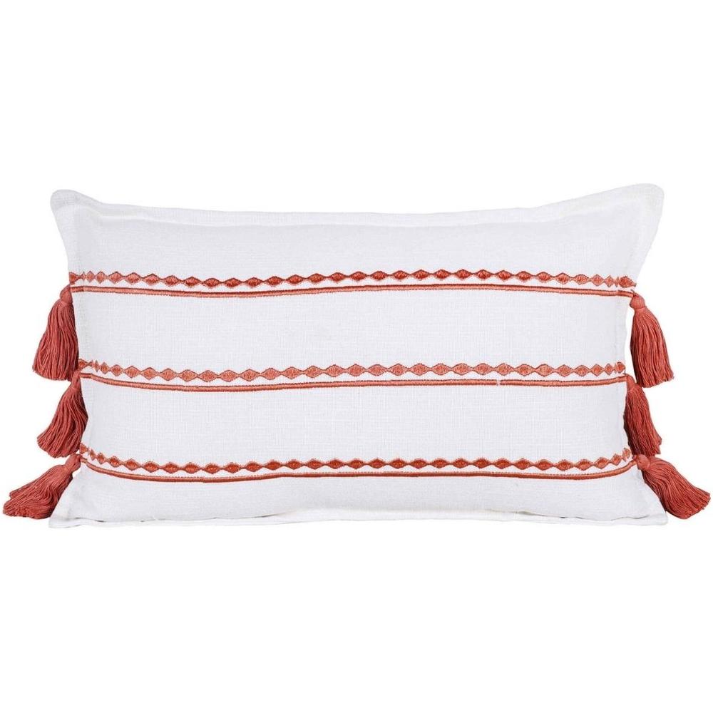 Coussin Rectangulaire Brode Rayures Terracotta Kasa 30x50cm 
