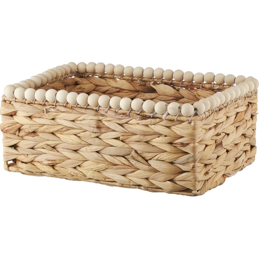 Panier Rectangulaire Bois/Métal avec Perles Kasa 20x28x10 cm