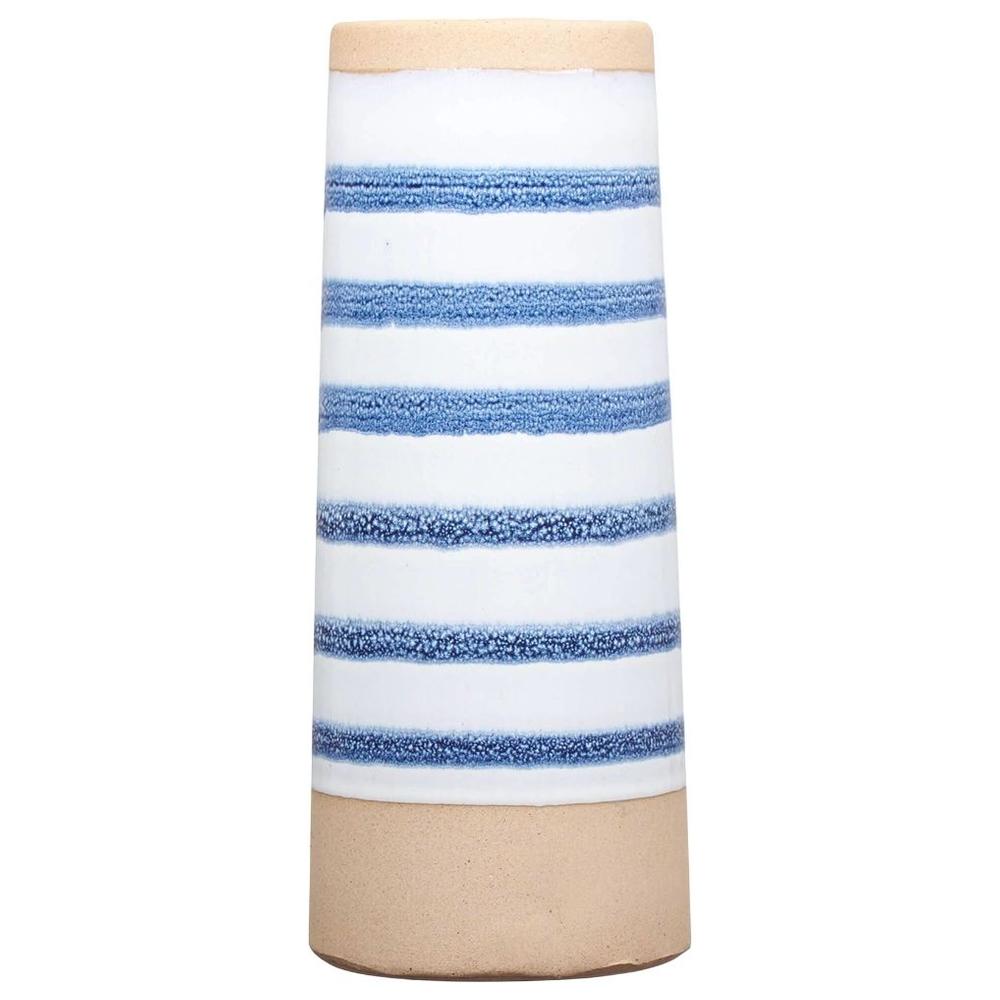 [716257] Vase en Porcelaine Haut Rayures Bleu Blanc Kasa 25cm 