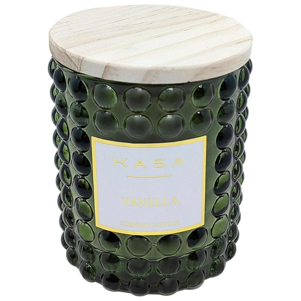 Bougie en Verre avec Couvercle Bois Vert Vanille Kasa 8 cm
