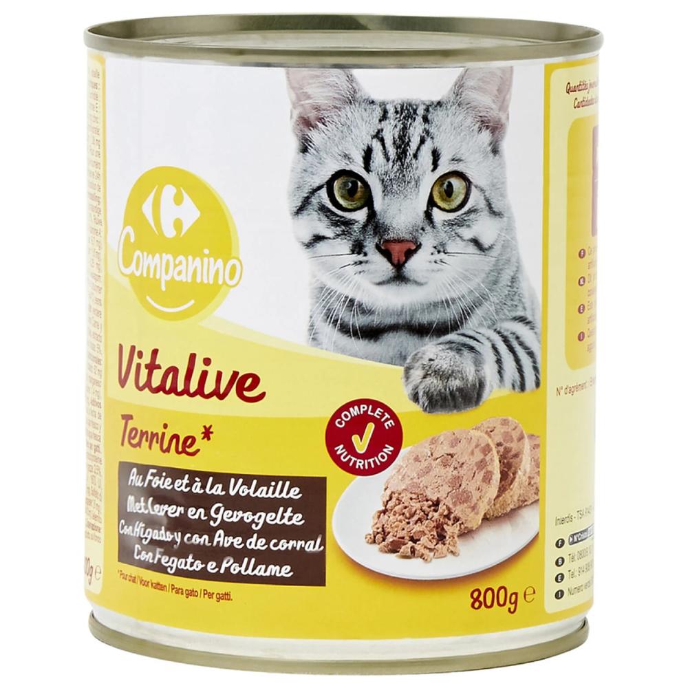 Pâtée au Foie et à la Volaille en Morceaux pour Chats Adultes Carrefour 800g
