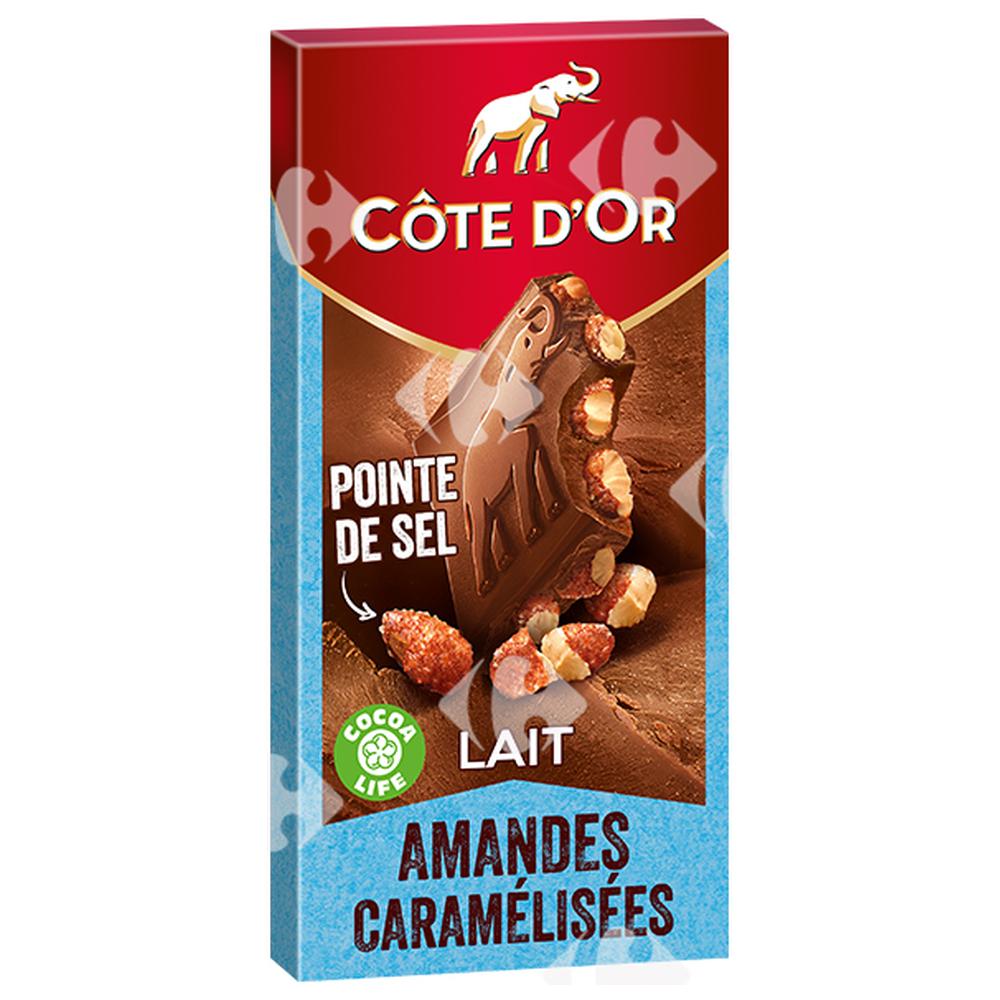 [626342] Tablette de Chocolat au Lait et Amandes Caramélisées Pointe De Sel Côte d'Or 180g