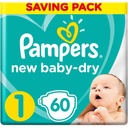 Couches Bébé Nouveau-né Baby-Dry Taille 1 (2-5Kg) Pampers 60 unités.