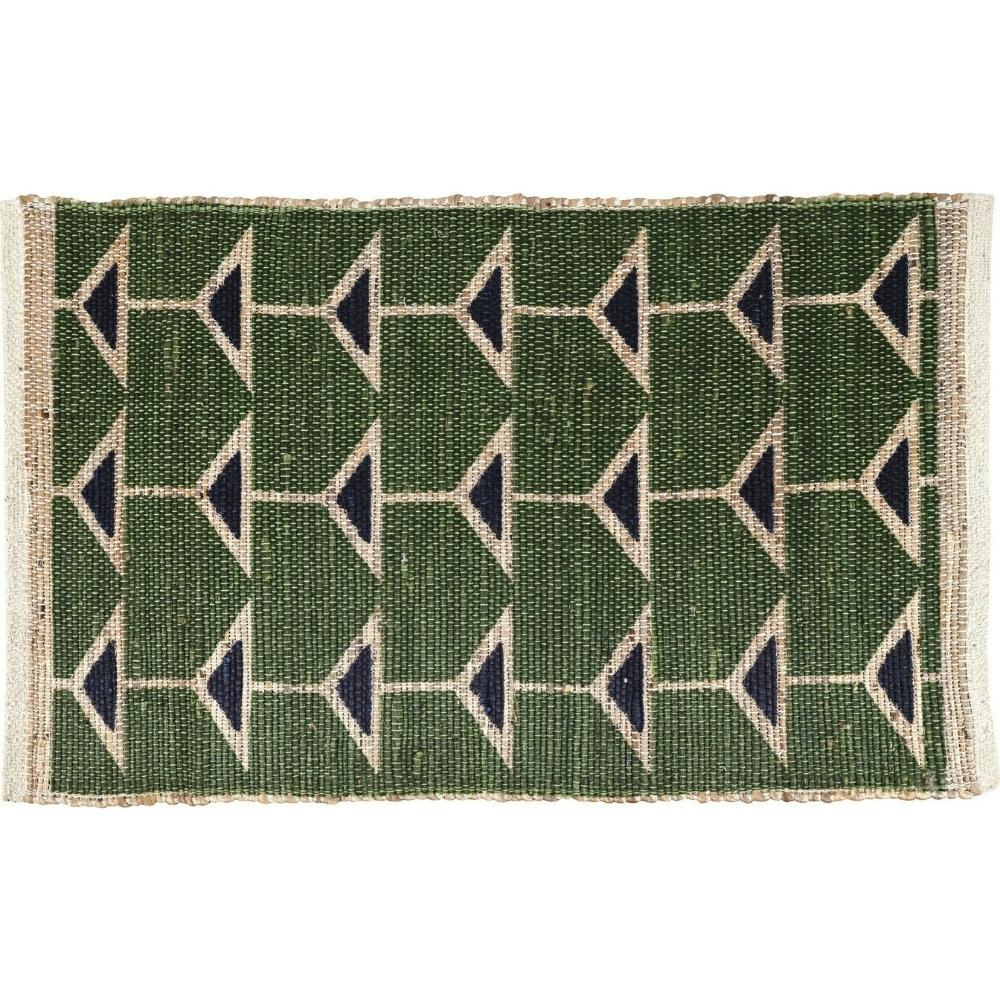 [721871] Tapis Rectangulaire Vert Triangles Bleu Jute Kasa 60x90 cm