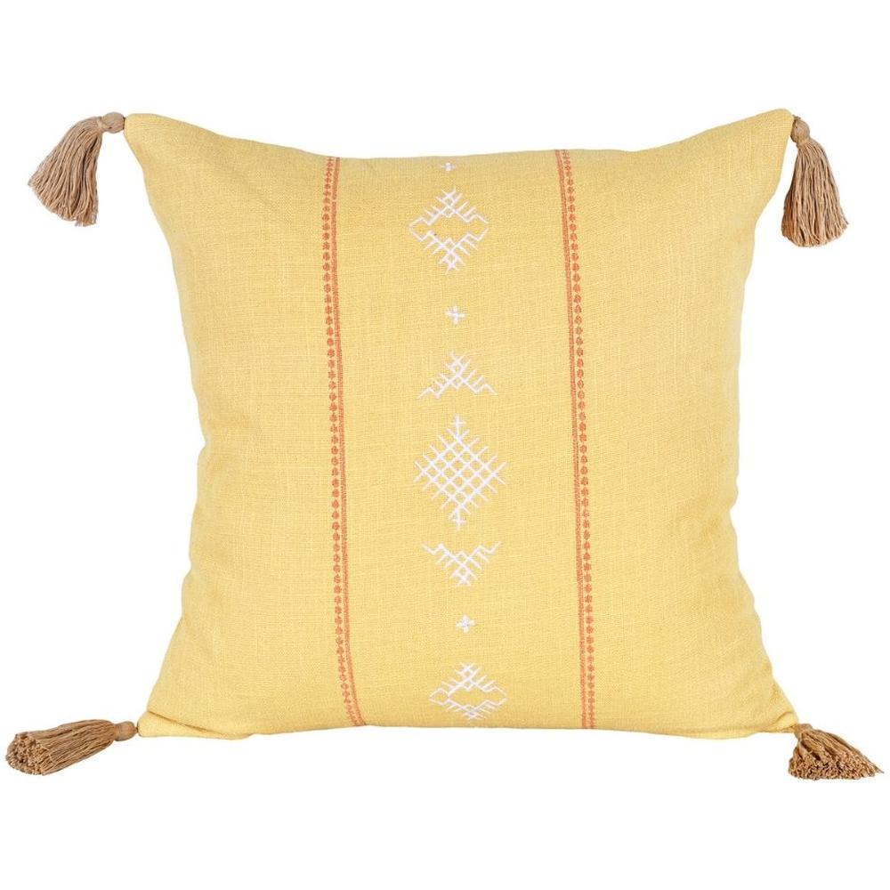 [716334] Coussin Carré Brodé Berbère Jaune Kasa 45x45cm