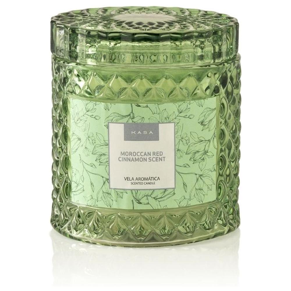 [716247] Bougie en Verre Vert Red Cinnamon avec Couvercle Kasa 9cm