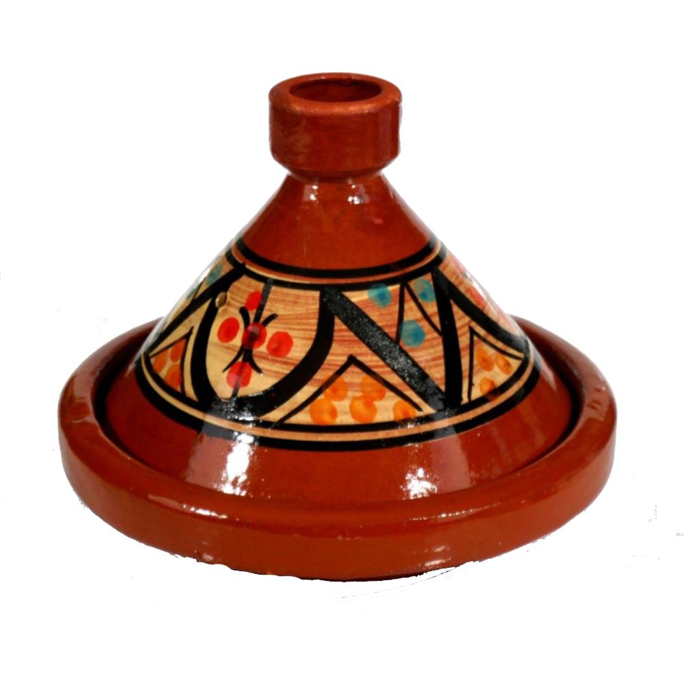 Tajine Terre Cuite Rouge avec Motif en Couleur N°1