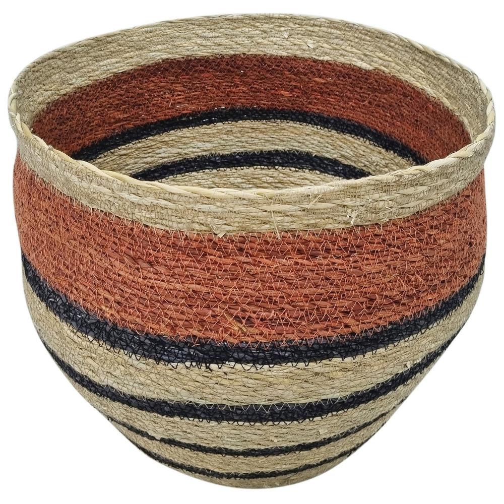 Panier à Fines Rayures Bleues Grande Jute Kasa