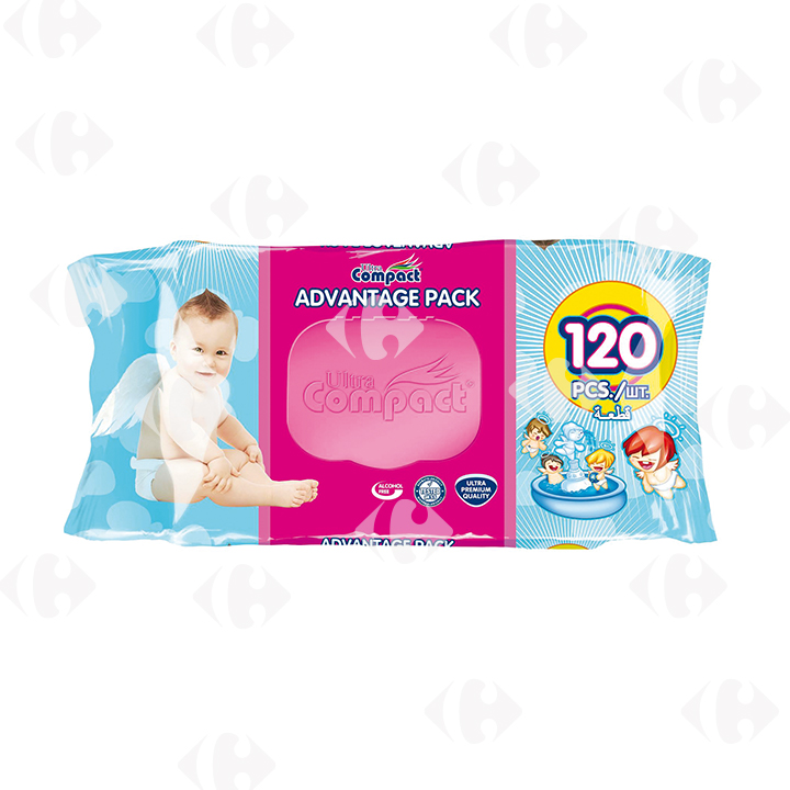 [509577] Lingettes Bébé Angel sans Parabène ni Alcool Ultra Compact 120 unités.