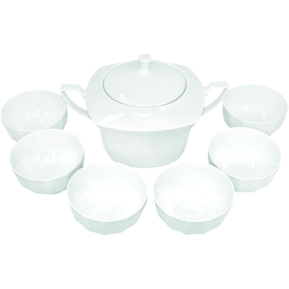 [726118] Service de Soupière en Porcelaine Blanche 8 pièces