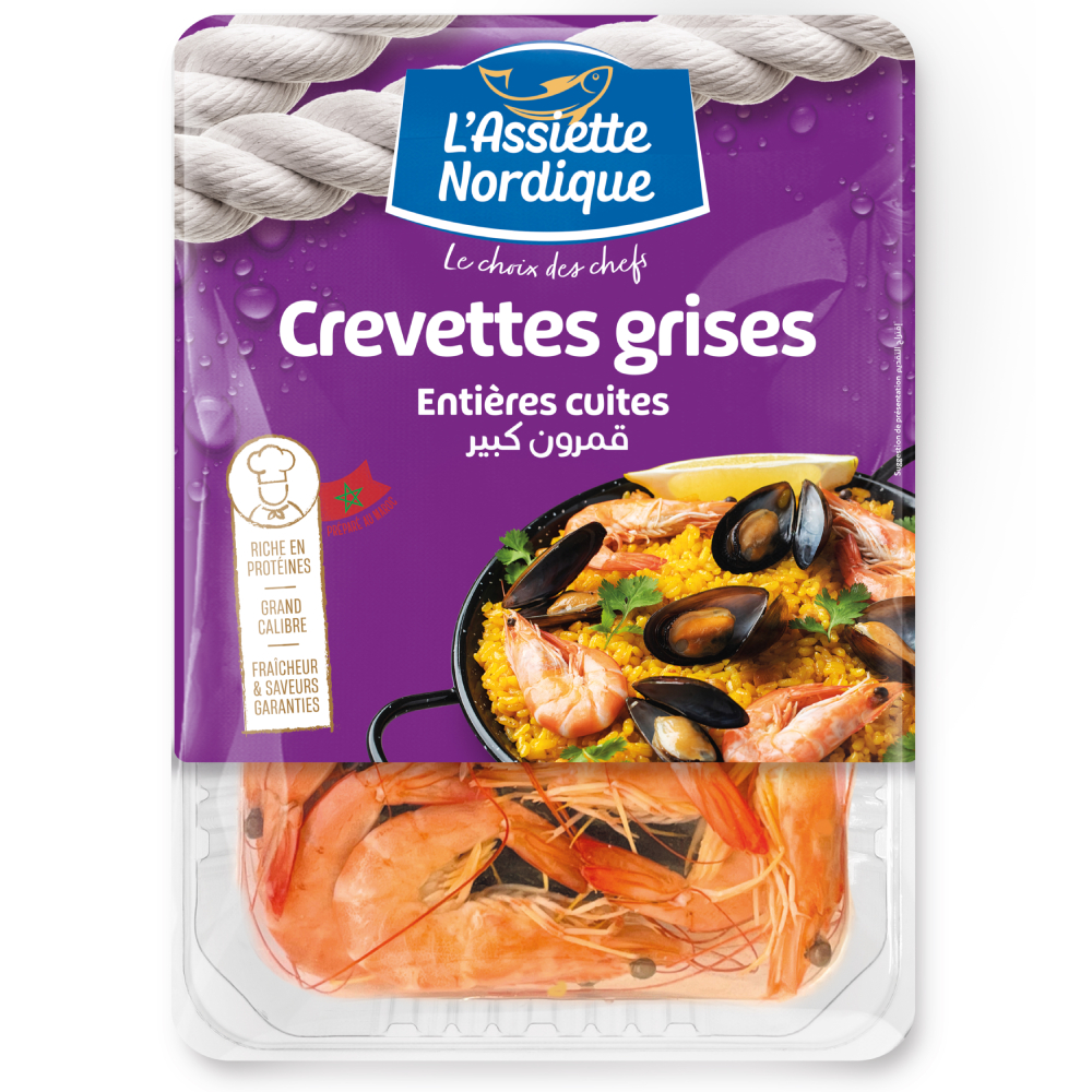 [727302] Crevettes Grises Entières Cuites L'Assiette Nordique 100g