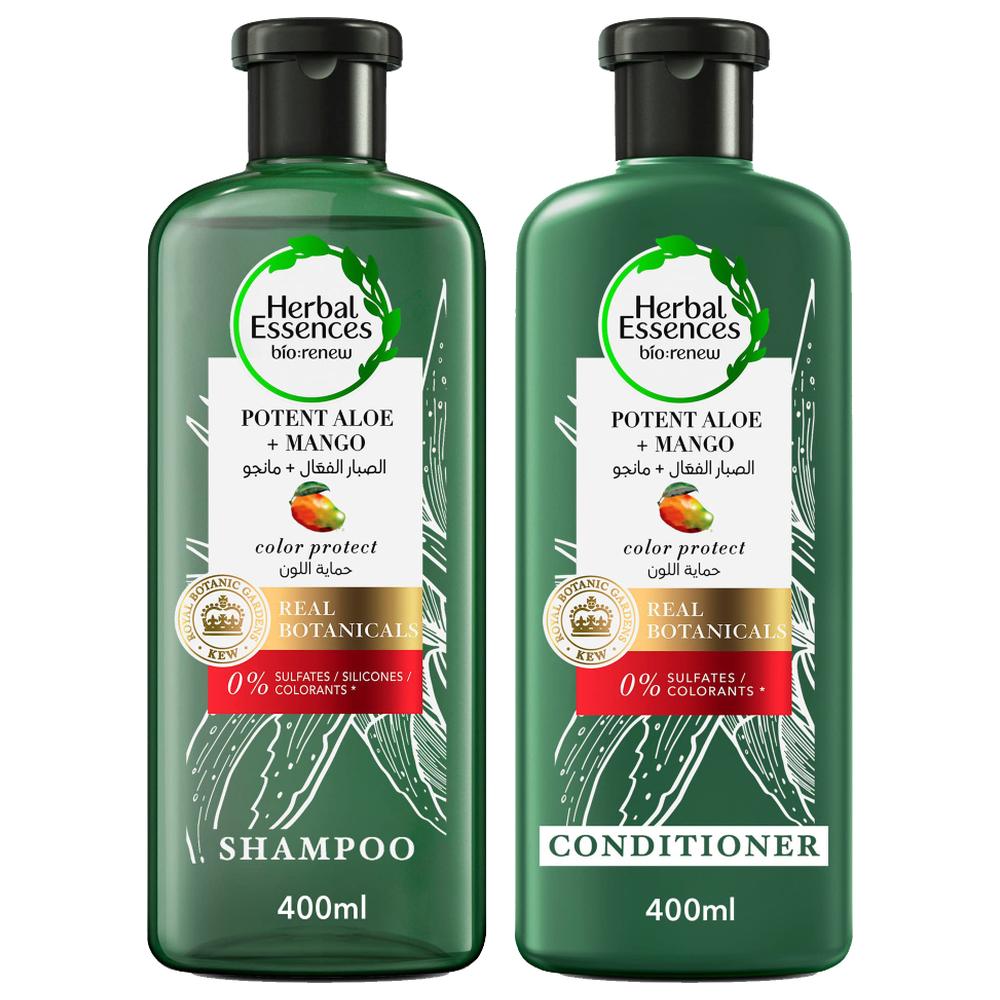 [666044] Shampoing + Après Shampooing Potent Aloe / Mangue Herbal Essences 400ml