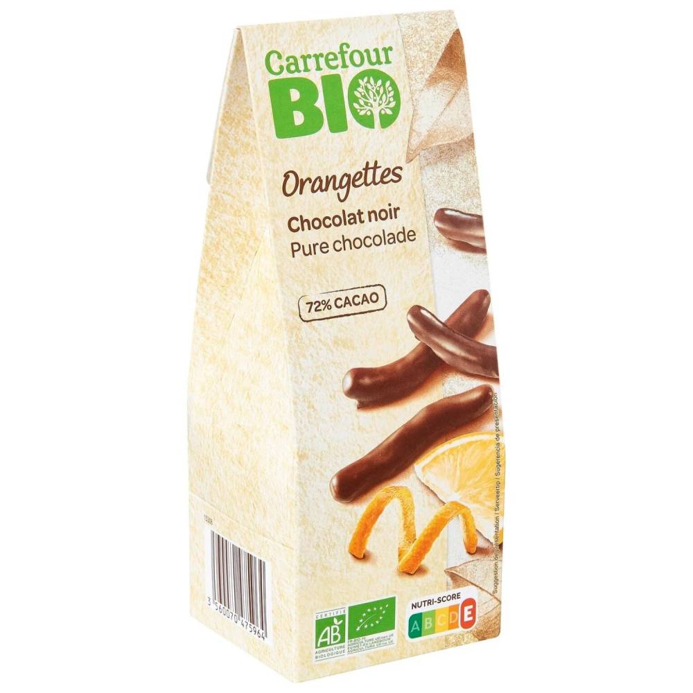 [656645] Bouchées Chocolat Noir Orangettes 72% Carrefour Bio 150g