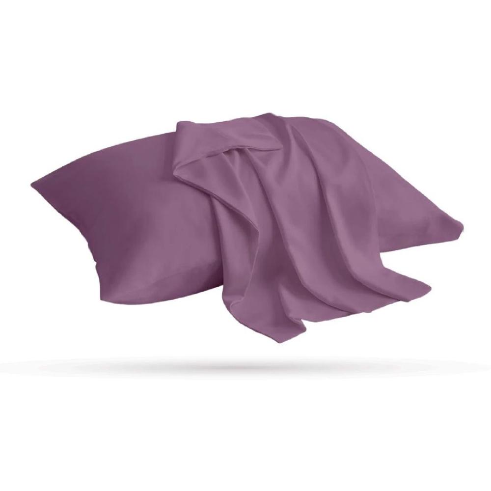 [699162] Pack 2 Taies d'Oreiller Microfibre Unies Aubergine 70x50cm