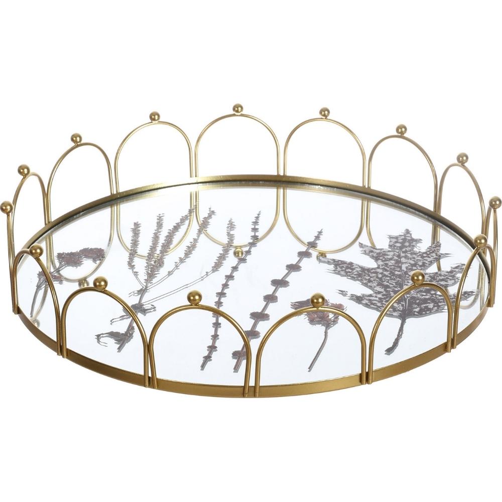 Plateau Rond avec Fond Miroir Doré Kasa 30 cm