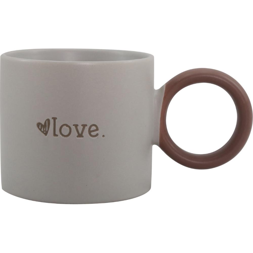 Mug Porcelaine Love Gris avec Manche Marron Kasa 37 cl