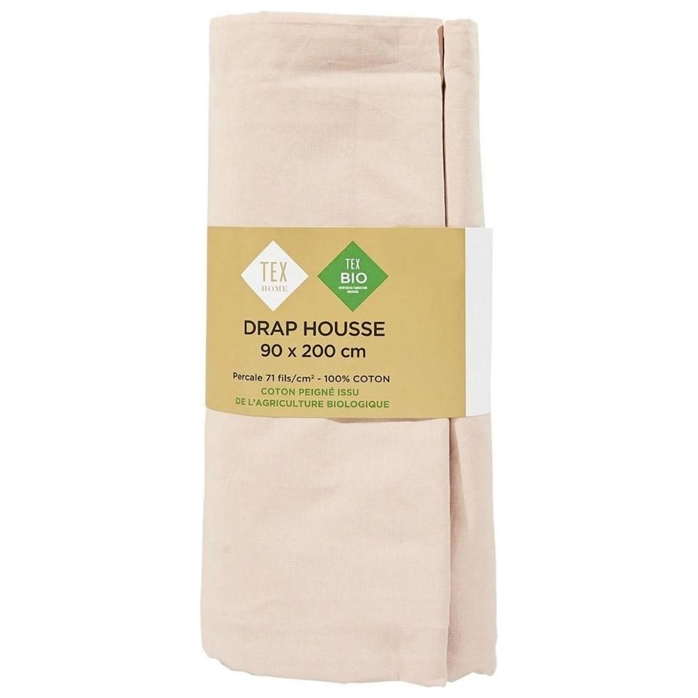 Drap Housse Percal Rose Sec Tex Home 90x200 cm