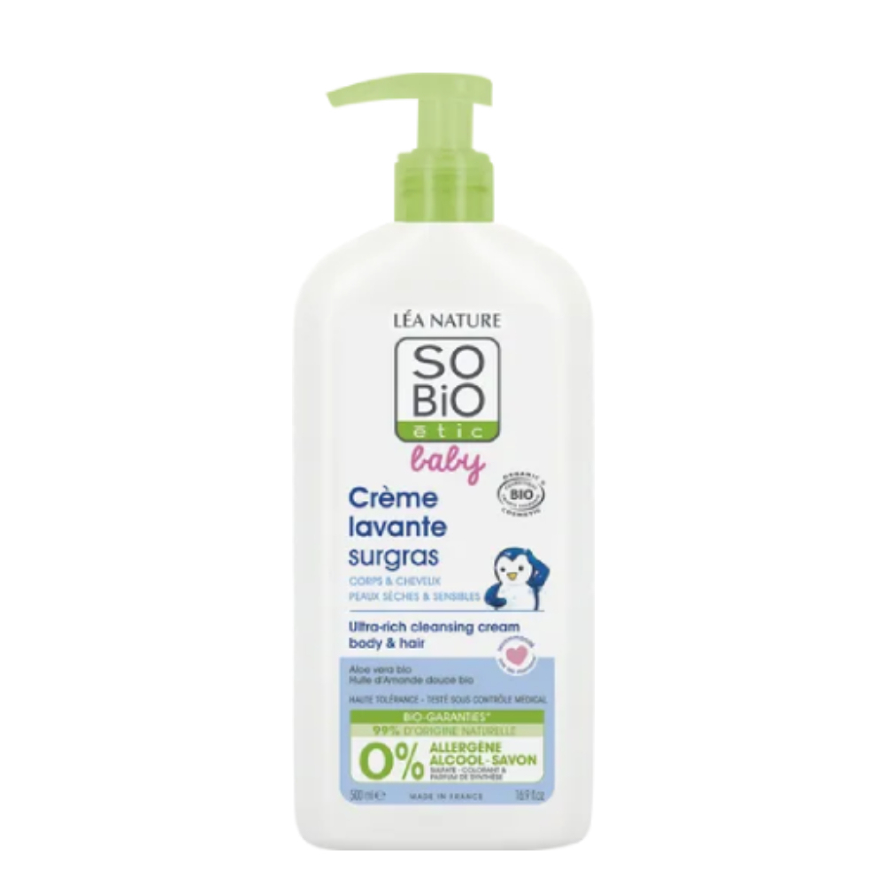 [713602] Crème Lavante Surgras Corps et Cheveux So'bio Baby 500ml.