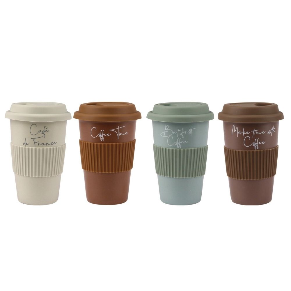 Set de Gobelets Kasa en Porcelaine avec Couvercle en Silicone 37cl 4 unités