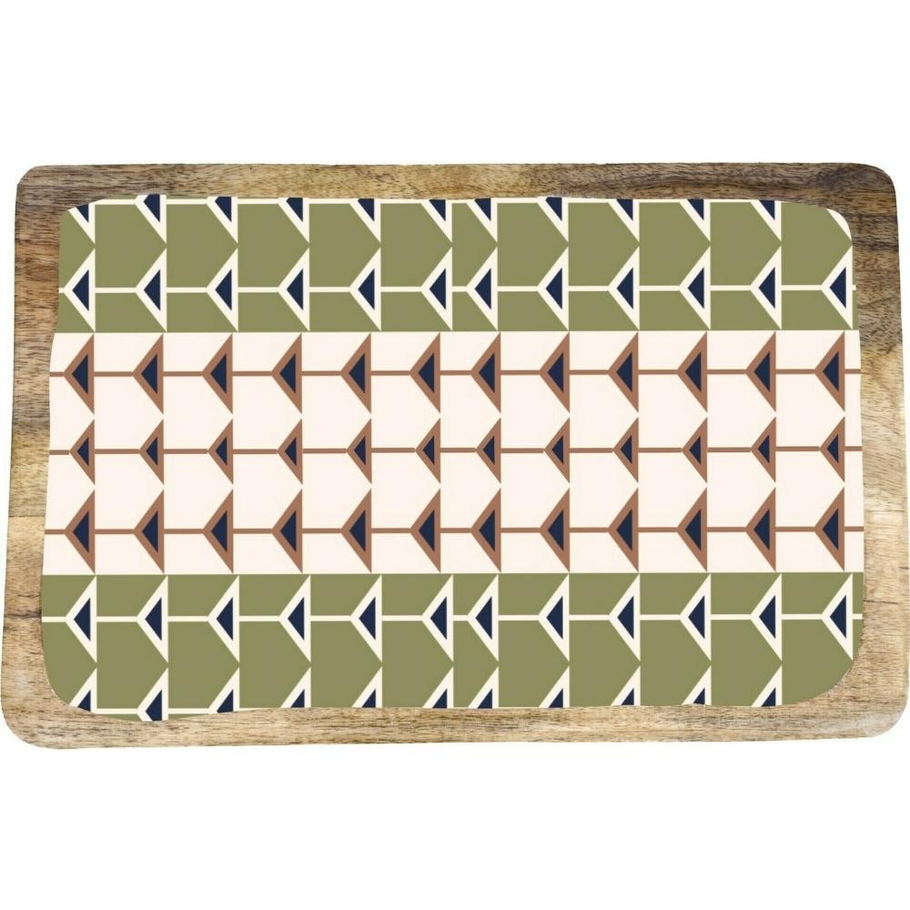 Plat à Servir Rectangulaire Porcelaine et Bois Vert Blanc Kasa 30x20 cm