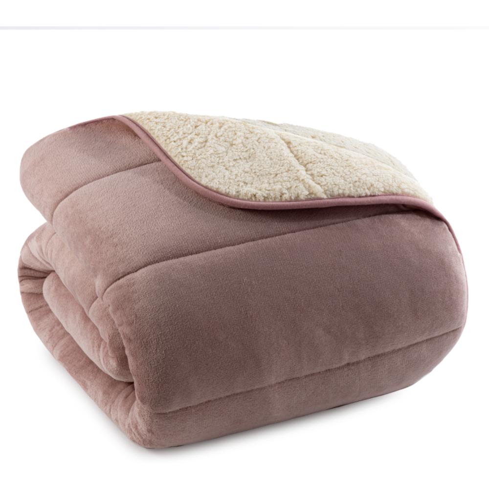 [688733] Couette en Flanelle Unie Mouton Rose 240x220cm.