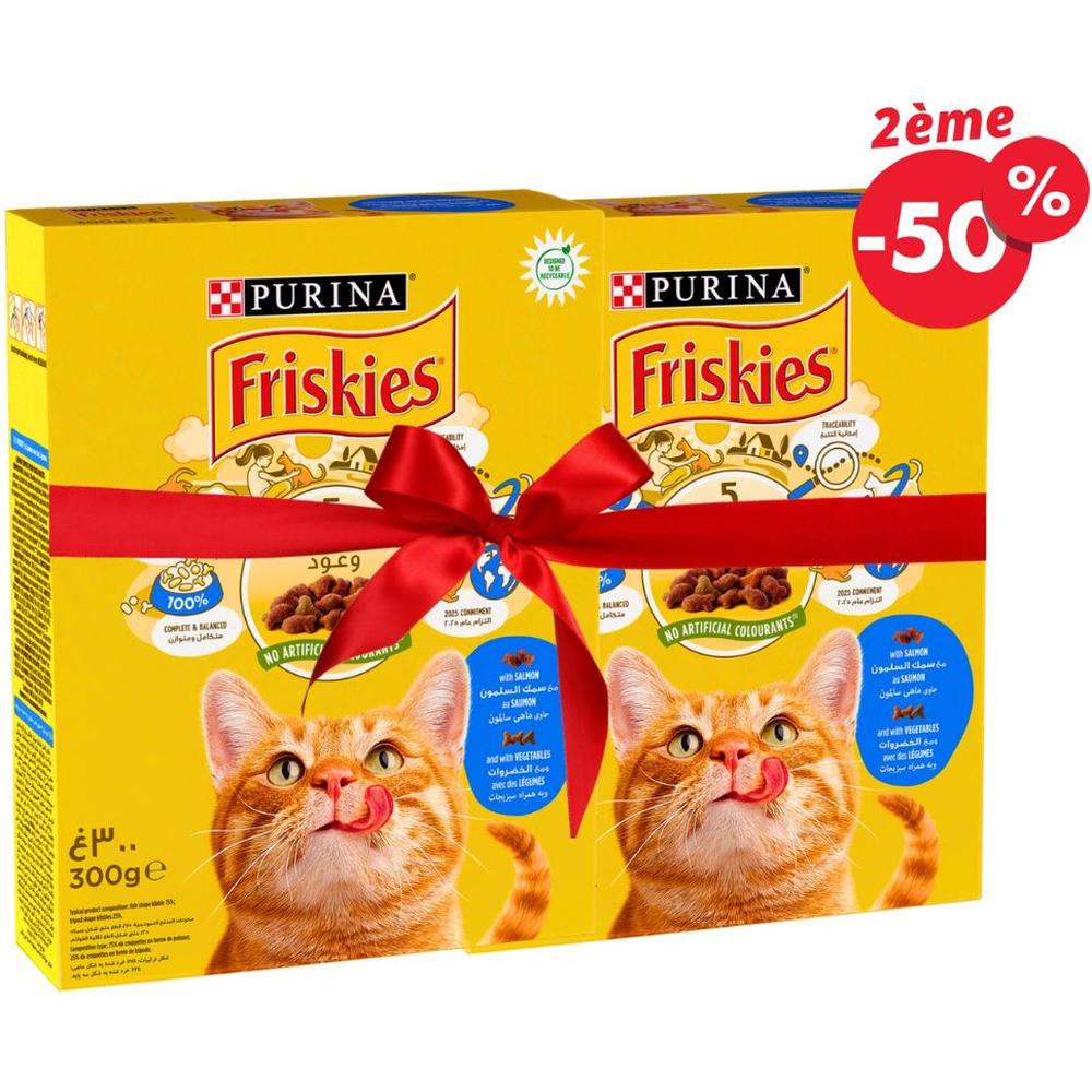 [730004] Croquettes pour Chat Adulte Saumon & Légumes Friskies 300g le 2ème à -50%