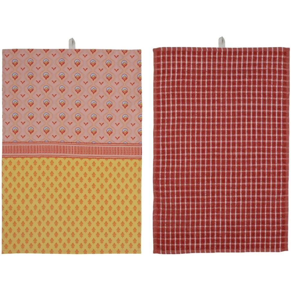 [716192] Lot 2 Torchons Rose Jaune Chaud Boho Kasa 40x60m 