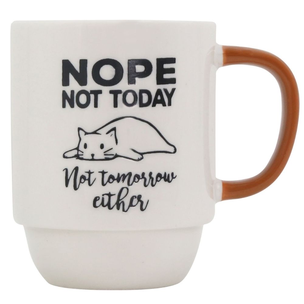 Mug Kasa en Porcelaine Blanche Chat Manche Orange 40cl