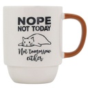 Mug Kasa en Porcelaine Blanche Chat Manche Orange 40cl