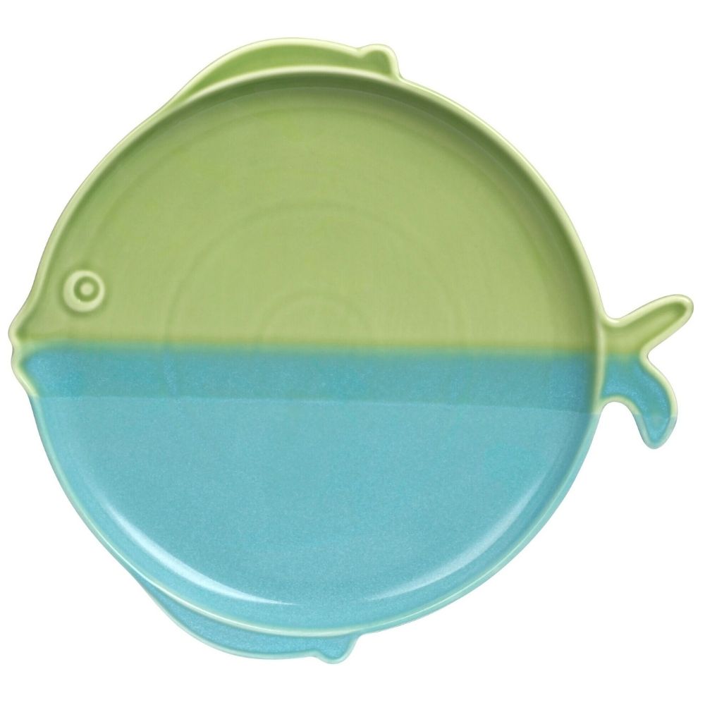Assiette Kasa en Porcelaine Forme Poisson Vert Bleu 28cm