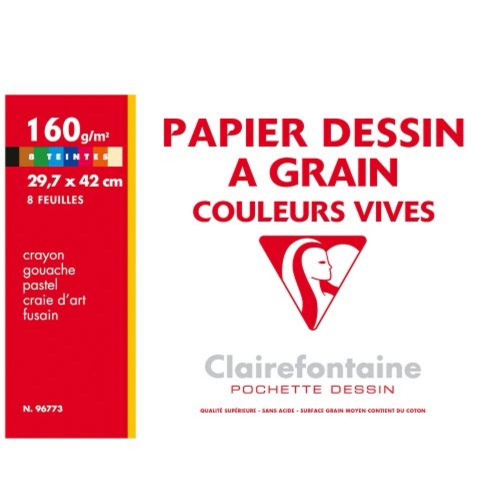 [619768] Papier Dessin à Grain Clairefontaine Couleurs vives A3 29,7x42cm