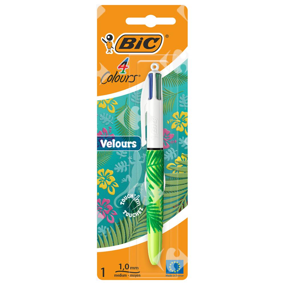 Stylo à Bille 4 Couleurs Pointe Moyenne Velours BIC