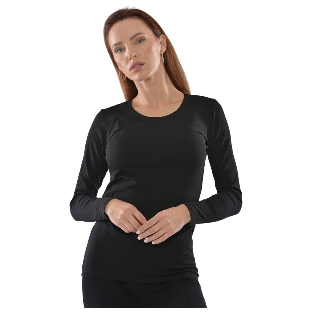 [674311] Pull Femme à Manches Longues Col Rond Noir en Coton - Taille M