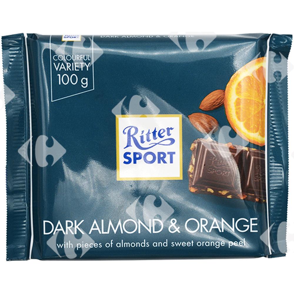 [634530] Tablette de Chocolat Noir aux Amandes et Orange Ritter Sport 100g.
