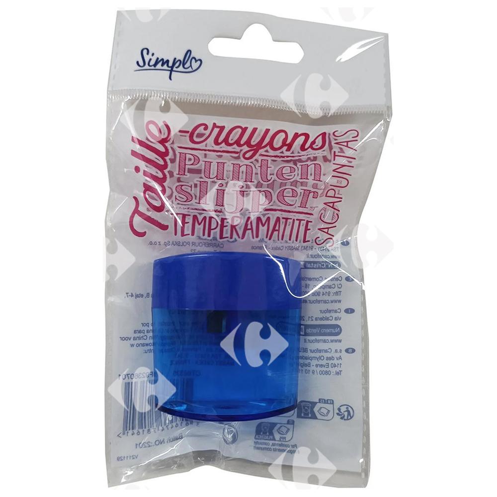 [699118] Taille-Crayon 1 Trou en Plastique Bleu Simpl