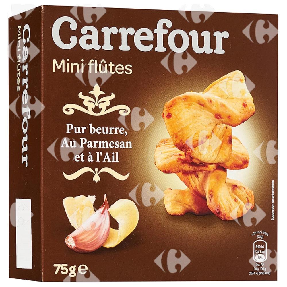 Biscuits Apéritifs Mini Flûtes Pur Beurre au Parmesan et à l'Ail Carrefour 75g