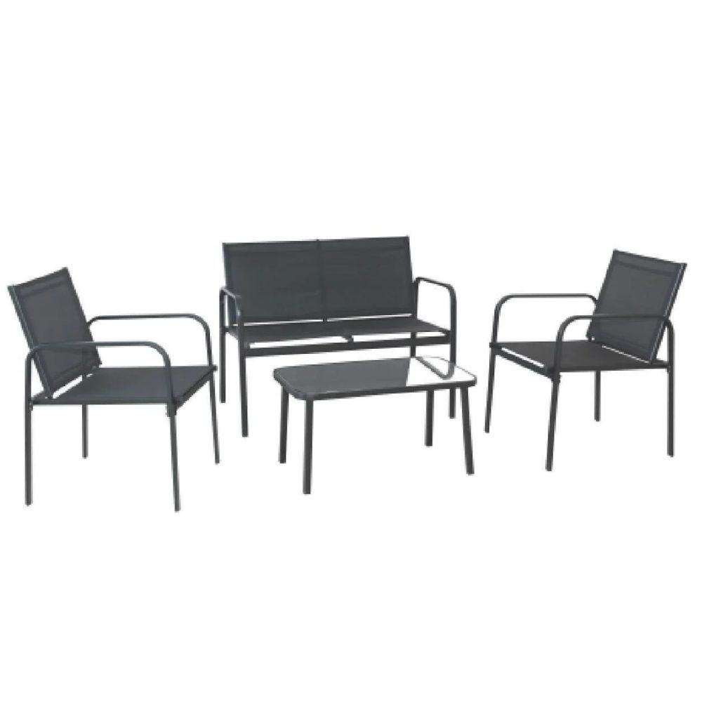 [660291] Salon de Jardin Bas en Acier Gris Anthracite Antalya 4 pièces