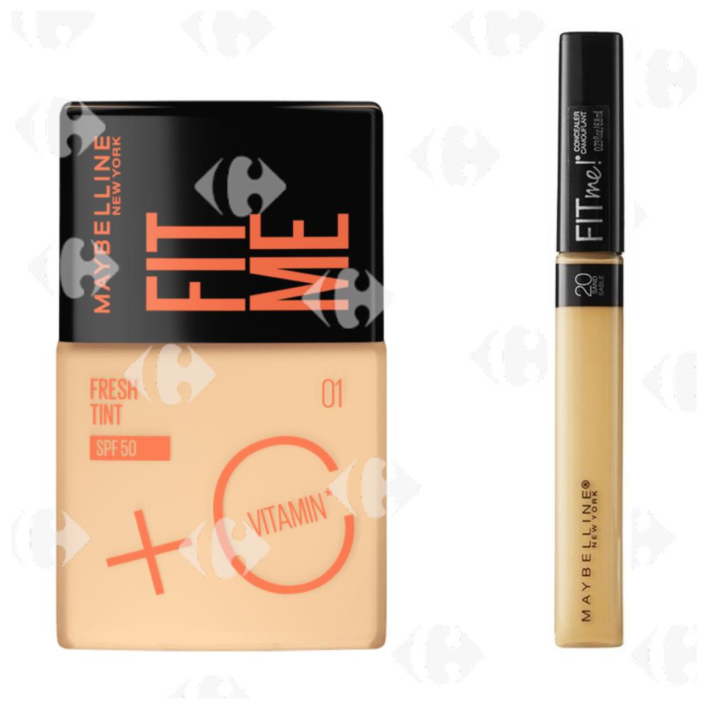 Pack Fond de Teint Fit Me Tint 01 + Anti-Cernes Fit Me 20 Maybelline