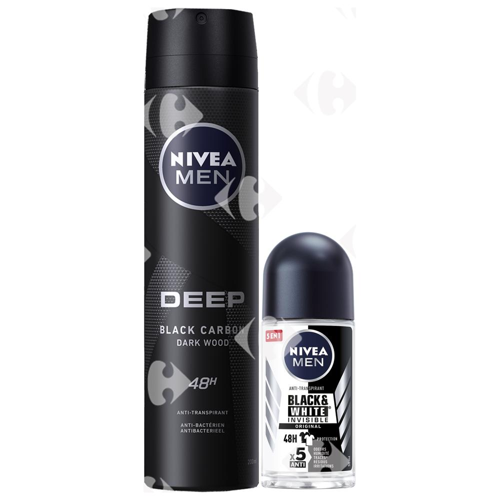 [634337] Pack de Déodorant Nivea Men 200ml + Roll-On Invisible Black & White Nivea Men 50ml