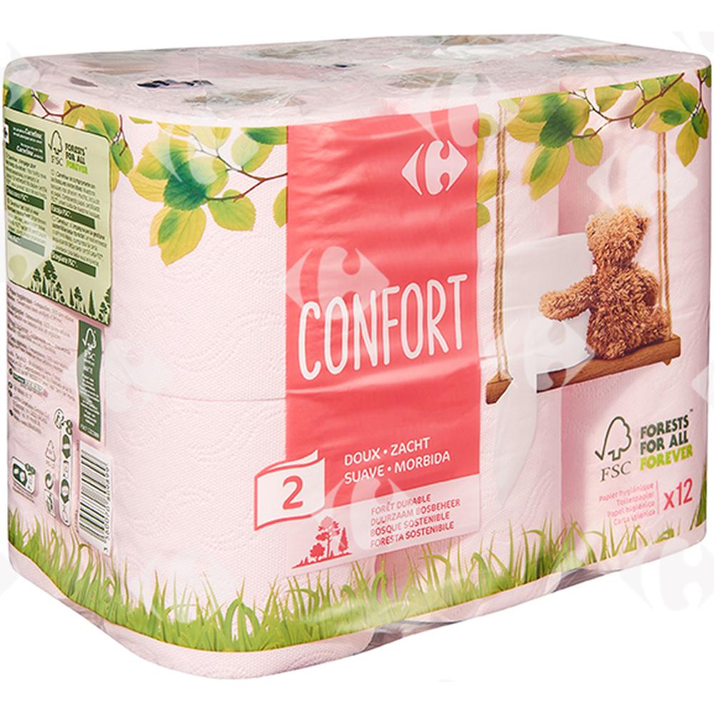 [530703] Papier Hygiénique 2 plis Confort Doux Carrefour 12 unités
