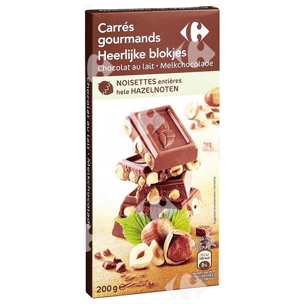 Tablette de Chocolat au Lait aux Noisettes Entières Carrefour 200g