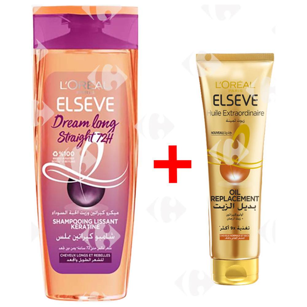 Shampoing Lissant Dream Long Straight 72h Elsève 400ml + Oil Replacement Huile Extraordinaire Elsève 125ml