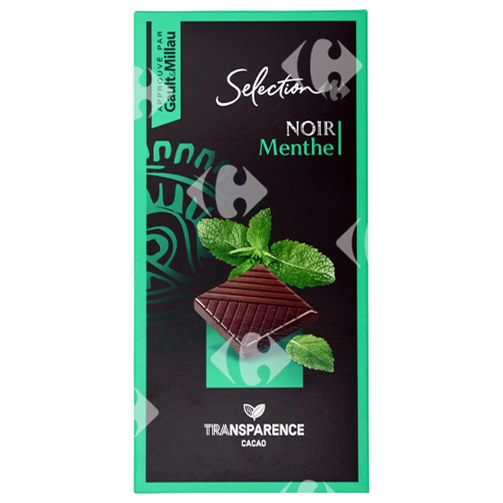 [531087] Tablette de Chocolat Noir Saveur Menthe Carrefour Sélection 100g