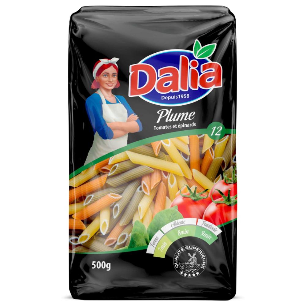 Pâtes plume tomate et épinard Dalia 500g.