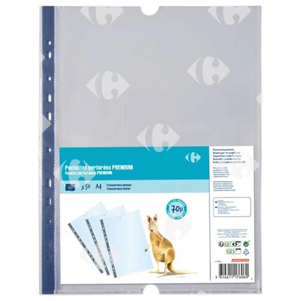 [576983] Paquet de Pochettes Perforées 70 Microns Carrefour 50 unités