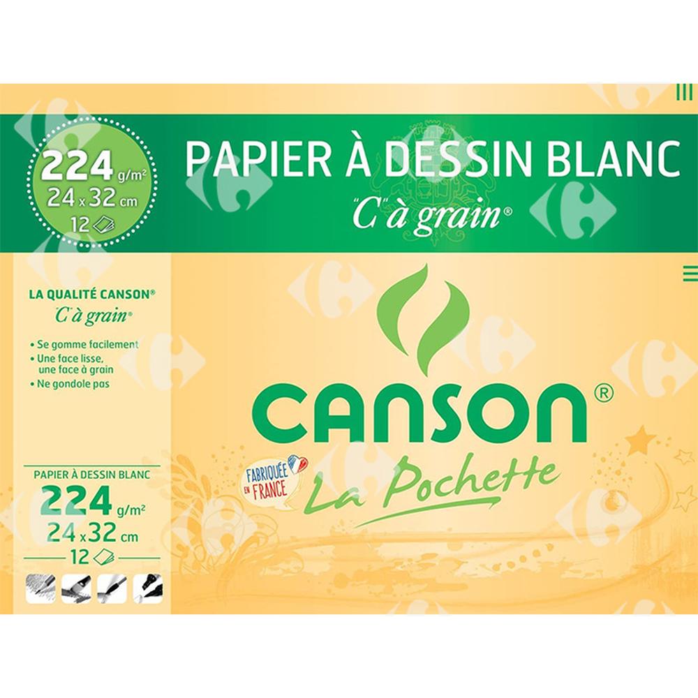 Pochette Papier à Dessin Blanc Canson C à Grains Format Spécial 12 feuilles 24x32cm 180g