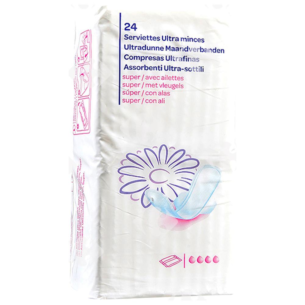 [185206] Serviettes Ultra Minces Super Carrefour Blanc 24 unités