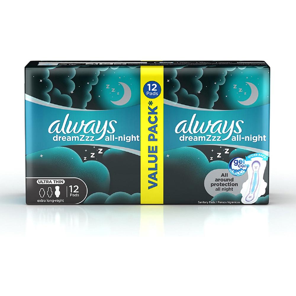 Serviettes Hygiéniques Dreamzz Ultra Thin Extra-Long Night Always 12 unités