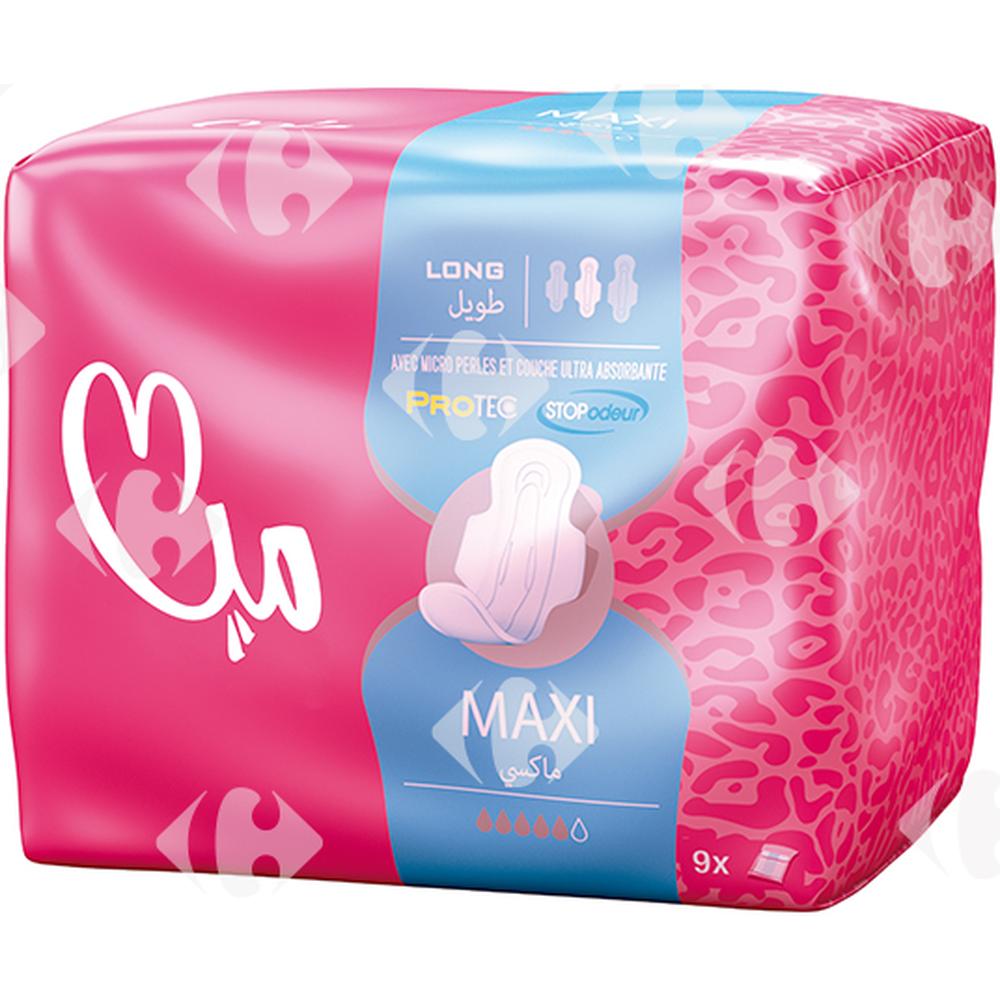 [578599] Serviettes Hygiéniques Épaisses Maxi Long Mia 9 unités.