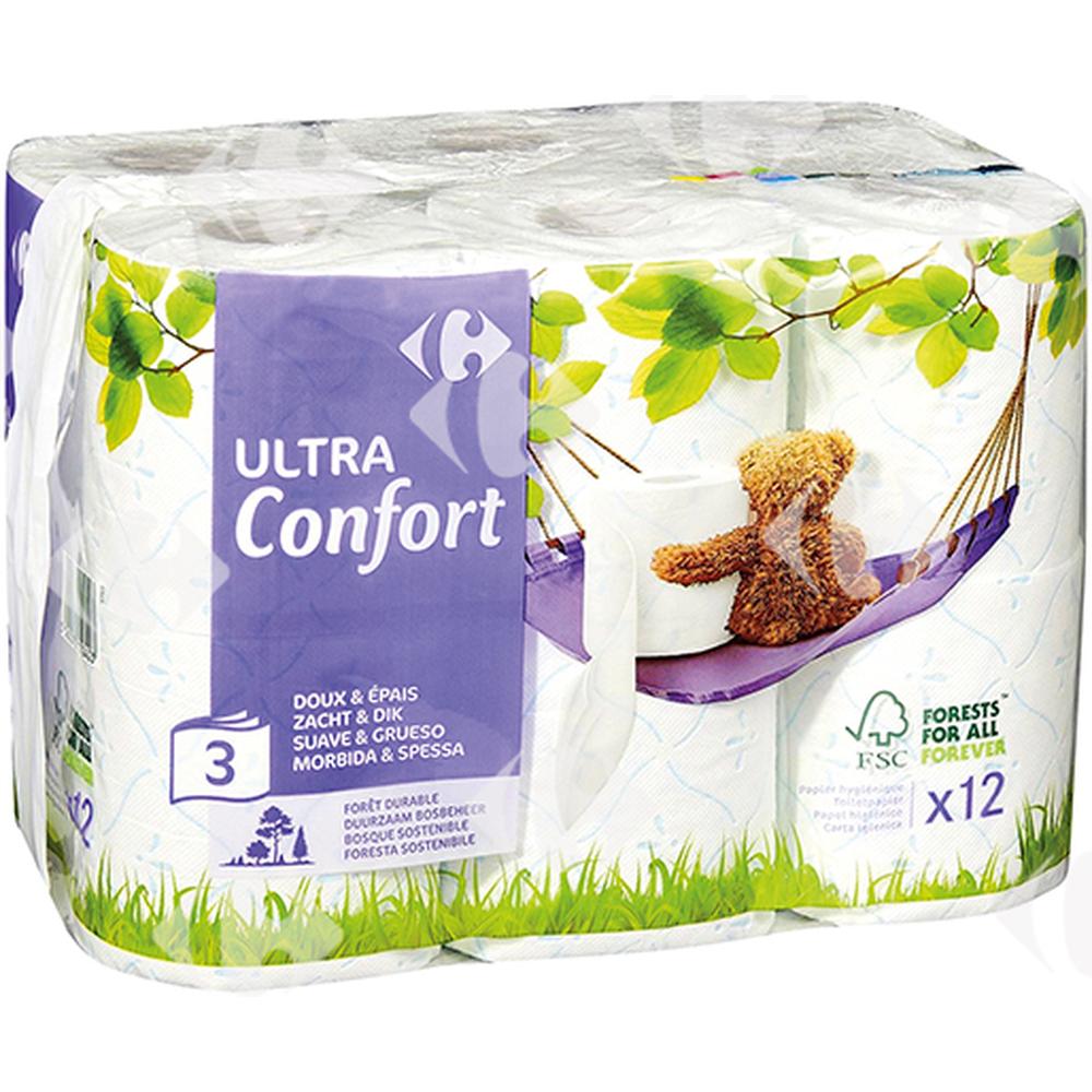 [530776] Papier Hygiénique 3 plis Ultra Confort carrefour 12 unités